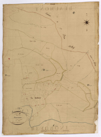 Beaumont-Sardolles, cadastre ancien : plan parcellaire de la section D dite de la Berthière, feuille 2