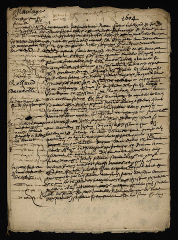 Mariage de Balthazard de Rolland, maître d'hôtel du duc de Nevers, et d'Anne de Carroble fille du seigneur de Chassy (commune d'Ourouër).