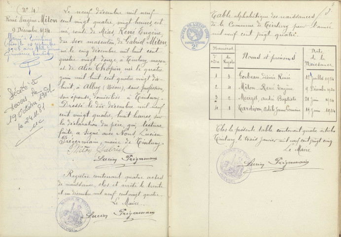 Tintury : actes d'état civil.