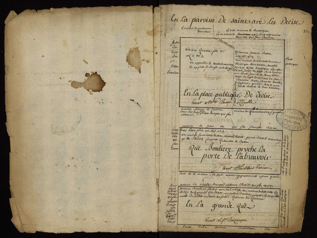 Tenures roturières à Decize et ses environs : terrier figuratif contenant aussi trois dessins parcellaires du domaine de Baugy.