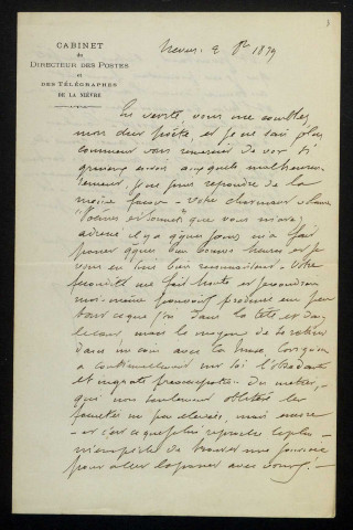 FISTON (Cyrille), directeur des Postes de la Nièvre (né en 1837) : 14 lettres.