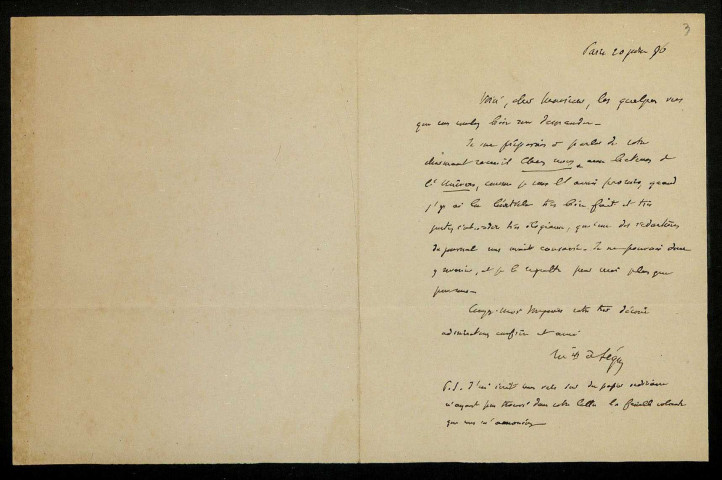 SEGUR (Pierre, marquis de), écrivain (1853-1916) : 3 lettres.