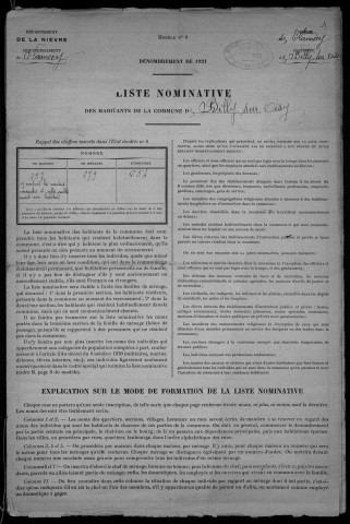 Billy-sur-Oisy : recensement de 1921
