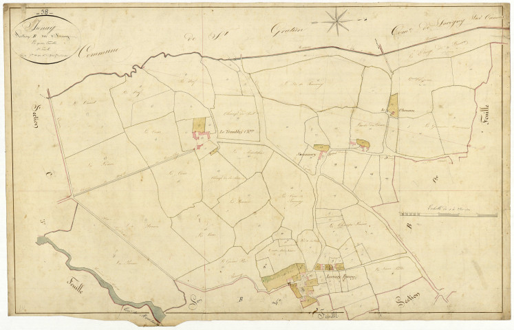 Isenay, cadastre ancien : plan parcellaire de la section B dite d'Isenay, feuille 2