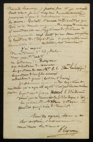 LEGRAIN (Edmond), peintre (1820-1871) : 3 lettres.