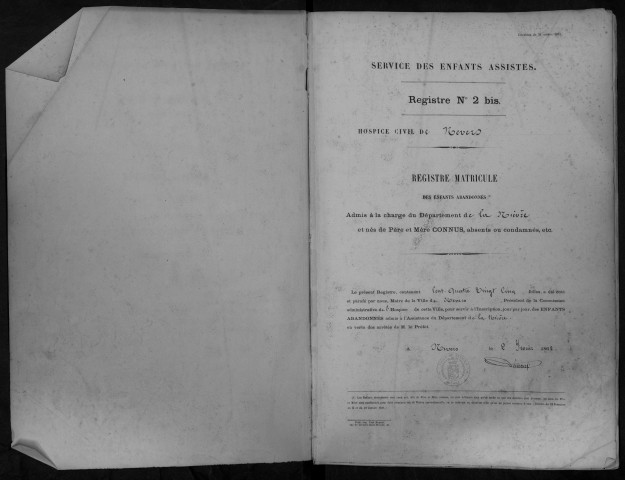Enfants abandonnés, admission de 1862 à 1872 : registre matricule des n° 1 à 175, avec répertoire.
