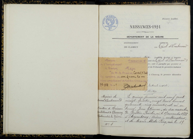 Corvol-d'Embernard : actes d'état civil.