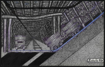 Coupe, plan et carrure du pied et départ de 2 bennes en bois.