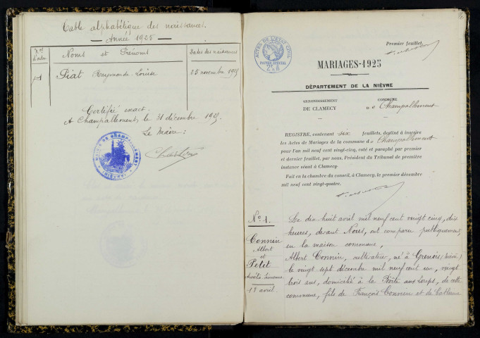 Champallement : actes d'état civil.