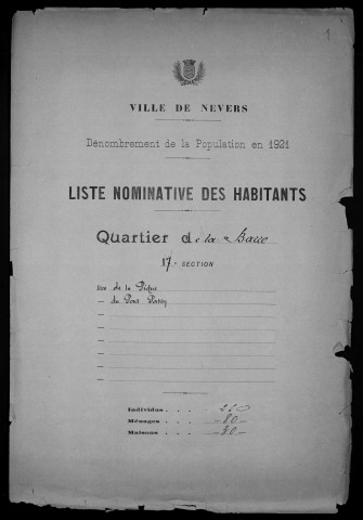Nevers, Quartier de la Barre, 17e section : recensement de 1921