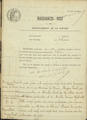 Thaix : actes d'état civil.