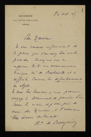 BOURGOING (Pierre de), officier militaire (1855-1916) : 5 lettres.