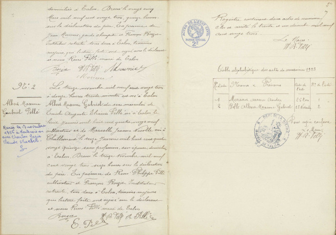 Talon : actes d'état civil.