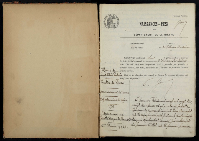 Saint-Hilaire-Fontaine : actes d'état civil.