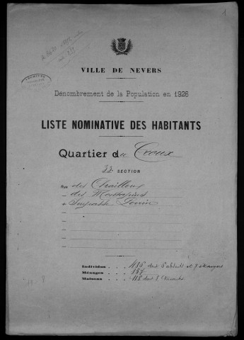 Nevers, Quartier du Croux, 33e section : recensement de 1926