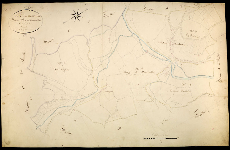 Montreuillon, cadastre ancien : plan parcellaire de la section B dite de Montreuillon, feuille 2
