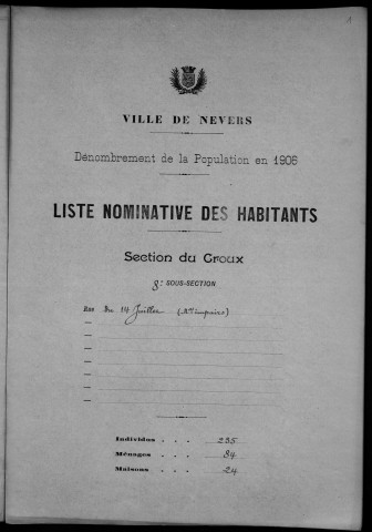 Nevers, Section du Croux, 8e sous-section : recensement de 1906
