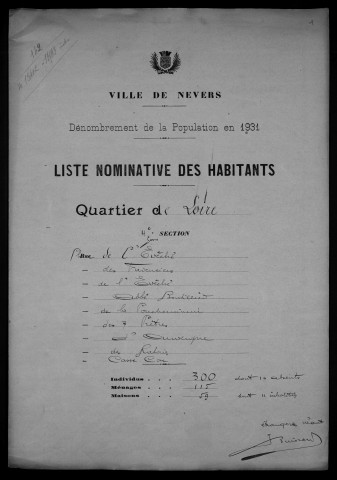 Nevers, Quartier de Loire, 4e section : recensement de 1931
