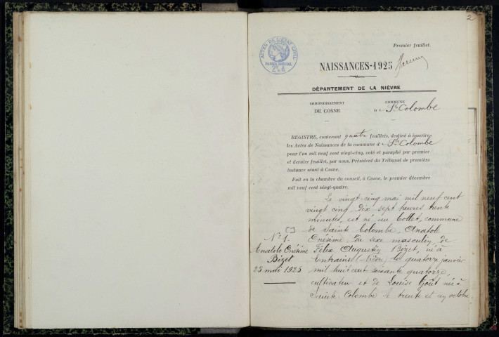 Sainte-Colombe-des-Bois : actes d'état civil.