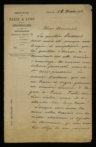 BORNET (Alphonse), ingénieur du P.L.M. à Paris (1831-1898) : 3 lettres.