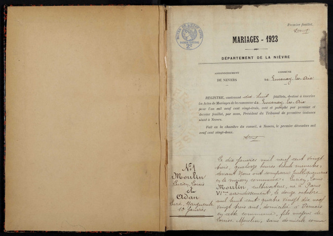 Lucenay-lès-Aix : actes d'état civil (mariages).