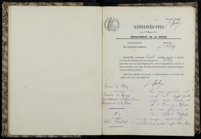 Fléty : actes d'état civil.