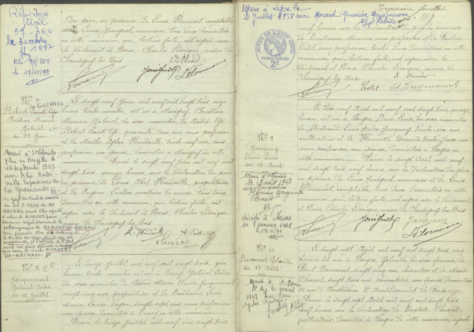 Sauvigny-les-Bois : actes d'état civil.