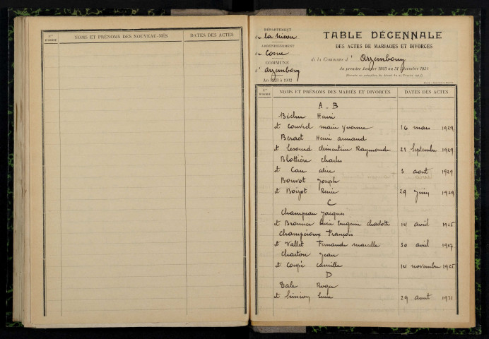 Arzembouy : table décennale.