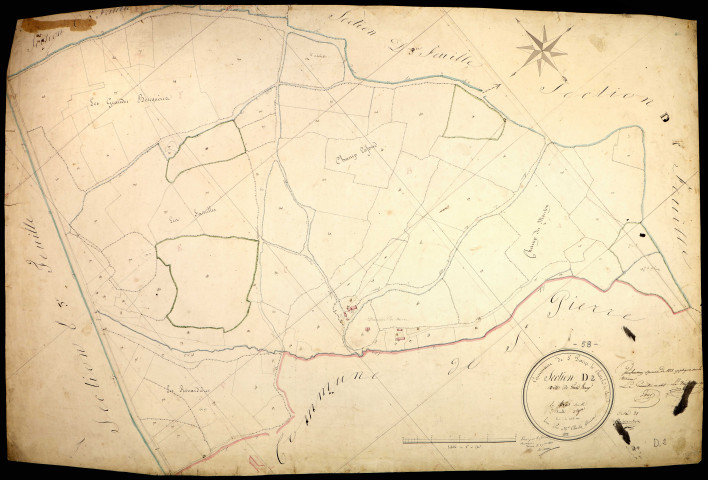 Saint-Parize-le-Châtel, cadastre ancien : plan parcellaire de la section D dite du Grand Bourg, feuille 2