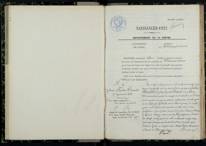 Champvoux : actes d'état civil.