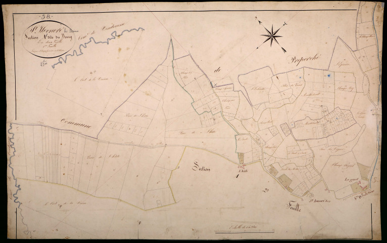 Saint-Honoré-les-Bains, cadastre ancien : plan parcellaire de la section A dite du Bourg, feuille 1