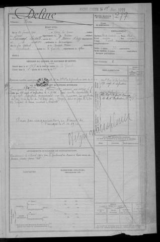 Bureau de Nevers, classe 1921 : fiches matricules n° 277 à 808
