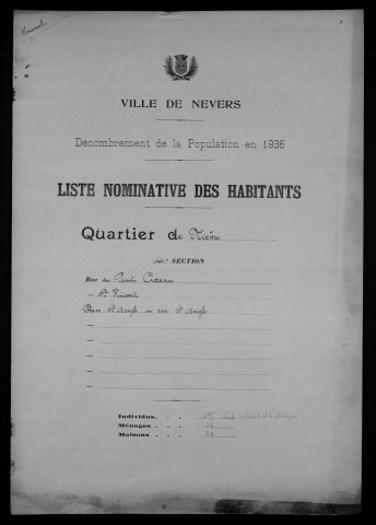 Nevers, Quartier de Nièvre, 4e section : recensement de 1936