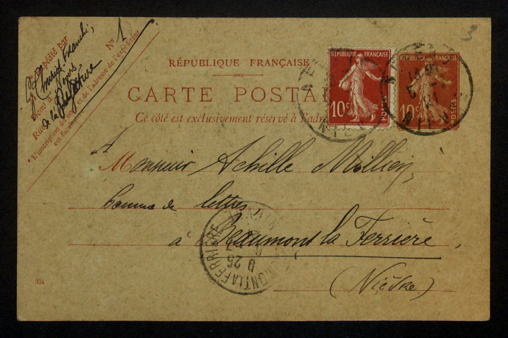 THURIOT-FRANCHI (Georges), poète et employé des Postes à Nevers (1890-1956) : 9 lettres, 1 carte postale illustrée.