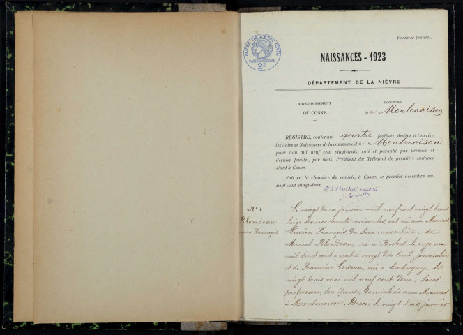 Montenoison : actes d'état civil.