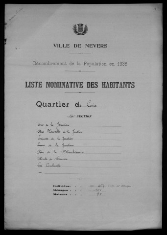 Nevers, Quartier de Loire, 14e section : recensement de 1936