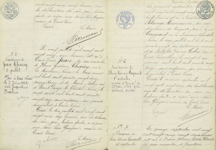 Trois-Vèvres : actes d'état civil.