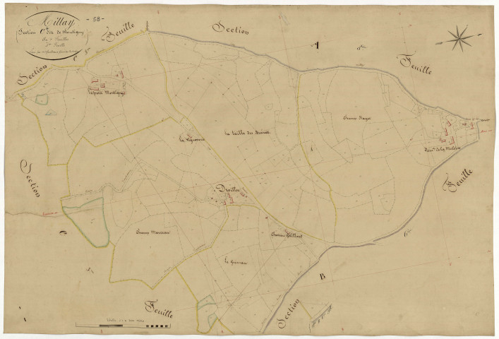 Millay, cadastre ancien : plan parcellaire de la section C dite de Montigny, feuille 4
