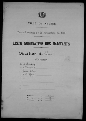 Nevers, Quartier du Croux, 6e section : recensement de 1936