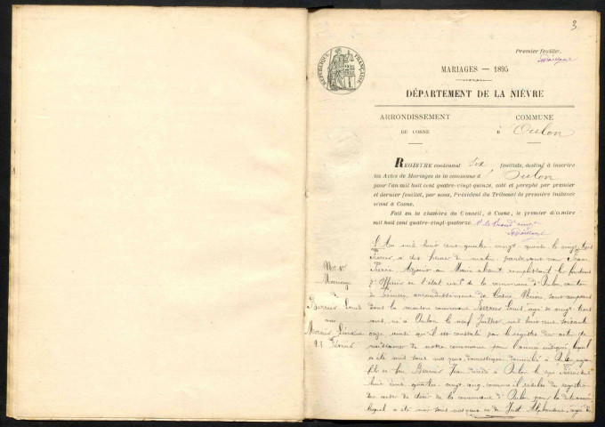 Oulon : actes d'état civil.
