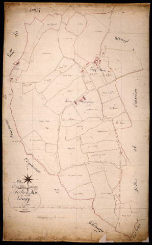Ville-Langy, cadastre ancien : plan parcellaire de la section H dite de Langy, feuille 1