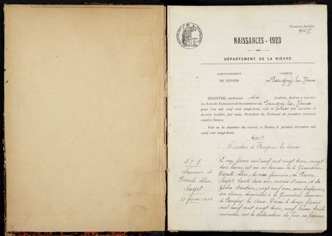 Parigny-les-Vaux : actes d'état civil.