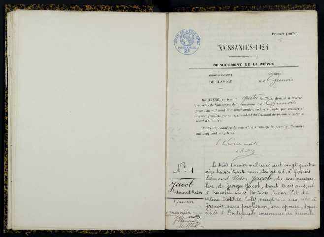 Grenois : actes d'état civil.