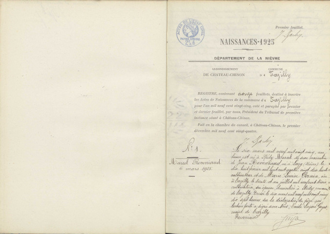 Tazilly : actes d'état civil.