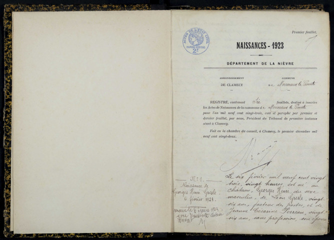 Monceaux-le-Comte : actes d'état civil.