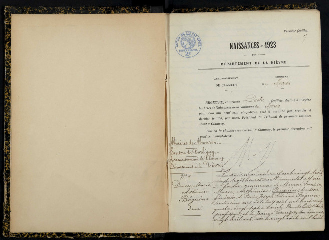 Mouron-sur-Yonne : actes d'état civil.