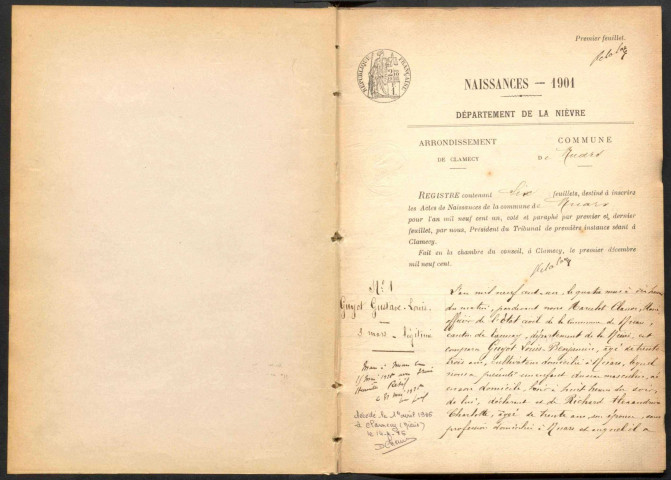 Nuars : actes d'état civil.