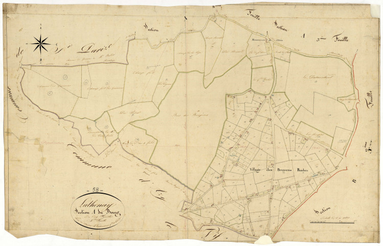 Luthenay-Uxeloup, cadastre ancien : plan parcellaire de la section A dite du Bourg, feuille 5