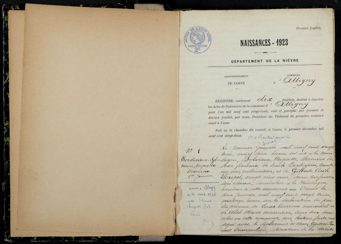 Alligny-Cosne : actes d'état civil.