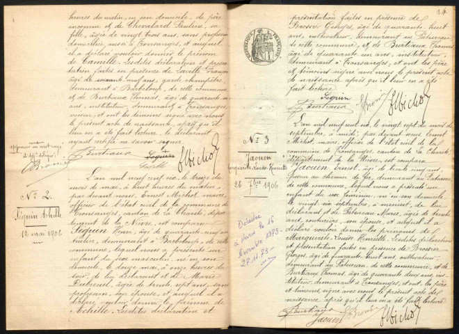 Tronsanges : actes d'état civil.